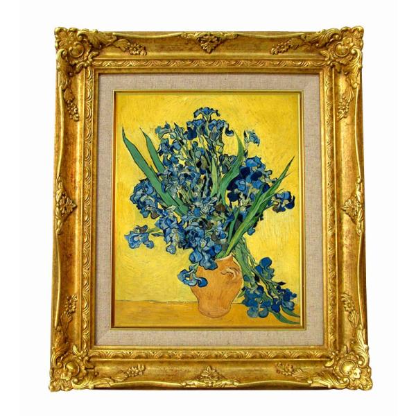 世界の名画　 ゴッホ　アイリスのある花瓶黄色い背景  ジクレーキャンバス複製画 豪華額装品