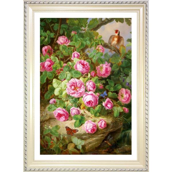 Josef Lauer バラ、蝶と鳥（蝶と鳥とバラのバスケット）ジークレーポスター額装品