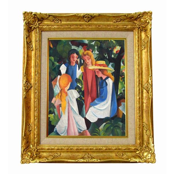 世界の名画　 マッケ　四人の少女達 ジクレーキャンバス複製画 豪華額装品