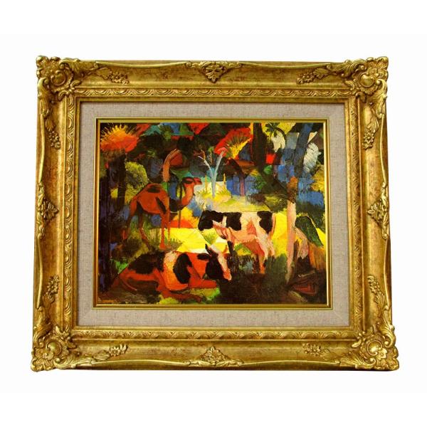 世界の名画　 マッケ　牛とラクダのいる風景 ジクレーキャンバス複製画 豪華額装品