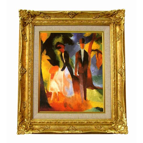 世界の名画　 マッケ　青い湖のほとり  ジクレーキャンバス複製画 豪華額装品