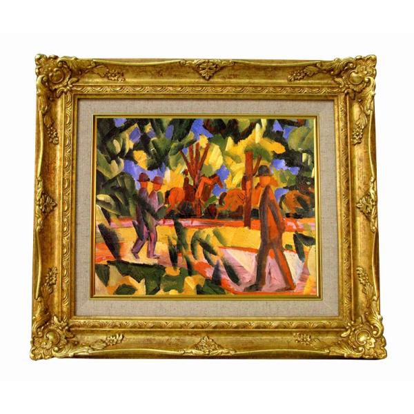 世界の名画　 マッケ　遊歩道で乗馬する人と散歩する人 ジクレーキャンバス複製画 豪華額装品