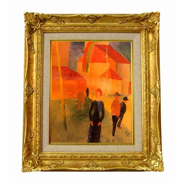 世界の名画　 マッケ　旗で飾られた教会 ジクレーキャンバス複製画 豪華額装品