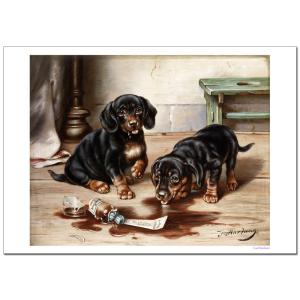 カールライヘルト　２匹のダックスフントの壊れた薬剤のごちそう　ジクレーポスターB4(257ミリ×36...