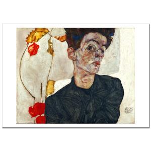 エゴンシーレ　ポスター　フレーム付き エゴン・シーレ 自画像 ジクレーポスターB4(257ミリ×364ミリ