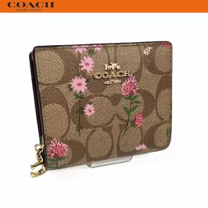 COACH コーチ 花柄 財布 二つ折り財布 アウトレット スナップ ウォレット シグネチャー ワイルド フラワー C8734 カーキ 新品