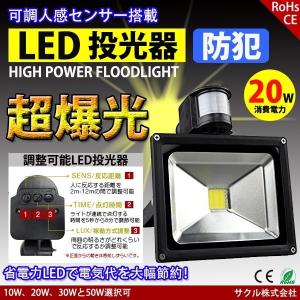 LED投光器 20W 200W相当 センサーライト 人感 防水プラグ
