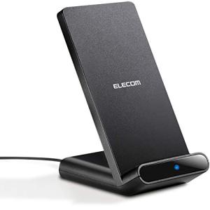 エレコム ワイヤレス充電器 Qi 2枚コイル 横置きでも充電可能(iPhone/Android 5W対応) 卓上 スタンド 認証取得 ブラック