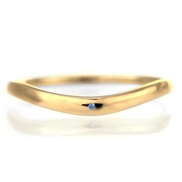 結婚指輪 マリッジリング 18金 ゴールド 甲丸 V字 天然石 サファイア オーダー