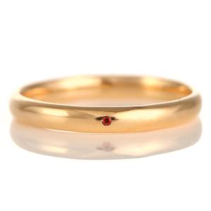 結婚指輪 マリッジリング 18金 ピンクゴールド 甲丸 天然石 ガーネット オーダー｜suehiro