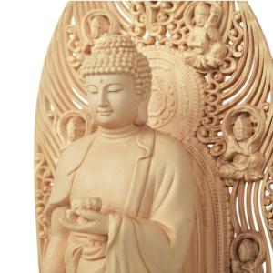 仏像 両尊像（釈迦如来・多宝如来） 2.0寸 草光背 六角台 桧木