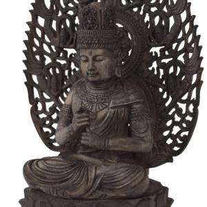 仏像 仏教美術 木彫坐岩焰自在観音菩薩 木の雕刻品 木彫り仏像 職人手作り 木彫り 仏像 炎火自在観音菩薩座像 彫刻 一刀彫 崖柏 仏教工芸 F