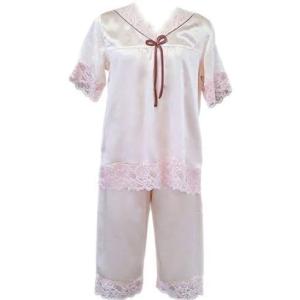 品多く ベビーピン L 高級ブランド 胸元ギャザー Vネック ヘムレース エッグイエロー ベビーピンク 半袖 絹１００ シルクパジャマ レディース パジャマ マタニティウエア Www Amf46 Fr