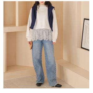 フリンジワイドデニム カーブパンツ ハイウエス...の詳細画像5