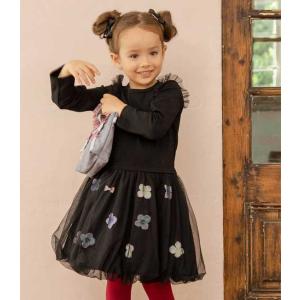 (80〜100) panpantutu(パンパンチュチュ)　お花とリボンのバルーンワンピ(長袖)/ノ...