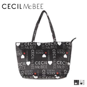 CECIL McBEE セシルマクビー トートバッグ レディース Lサイズ ファスナー付き ロゴパターン ブラック ホワイト 黒 白 CM121138｜sugaronlineshop