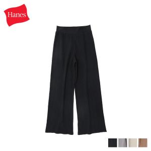 Hanes ヘインズ パンツ ワイドパンツ レディース RIB WIDE PANTS ブラック グレー ベージュ ブラウン 黒 HW9-R322｜sugaronlineshop