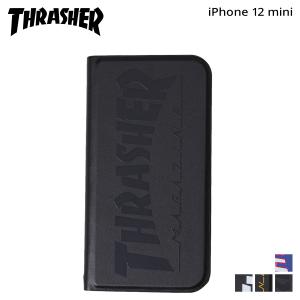 THRASHER スラッシャー iphone12 mini スマホケース メンズ レディース 手帳型 携帯 アイフォン ブラック ネイビー 黒 ネコポス可｜sugaronlineshop