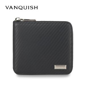 VANQUISH ヴァンキッシュ 二つ折り財布 メンズ 本革 ラウンドファスナー WALLET ブラック 黒 43240｜sugaronlineshop