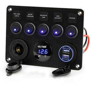Shuiling スイッチパネル 防水 5連 LED電圧計付き DC12-24V 車 船 マリン ロッカー スイッチパネル切り替え LED回路 ロッカ
