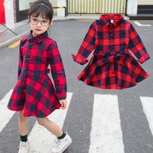 ワンピース キッズ 韓国子供服 子供 チェックワンピース 女の子 春 秋 冬 レッド ネイビー フリフリ スカート 長袖 メール便対象商品｜sugi-lab