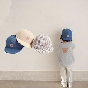 【メール便対象商品】帽子 子供 キッズ キャップ 子ども用 男の子 女の子 CAP クマ ツバが曲がる帽子 デニム色 オフホワイト クリーム 海外子供服 韓国子供服｜sugi-lab