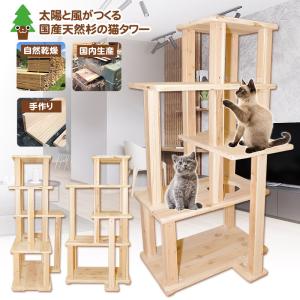 キャットタワー 大型猫 木製 据え置き 爪とぎ メインクーン ノルウェージャン ラグドール 杉にゃん ねこタワー ワイド4段 全高167cm 1年保証 運動不足