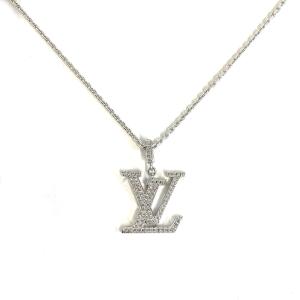 【中古】ルイヴィトン LOUIS VUITTON　パンダンティフ　LV　GM　ネックレス　Q93670　K18WG（750）モノグラム ロゴ ダイヤモンド　10.6g　内箱付き