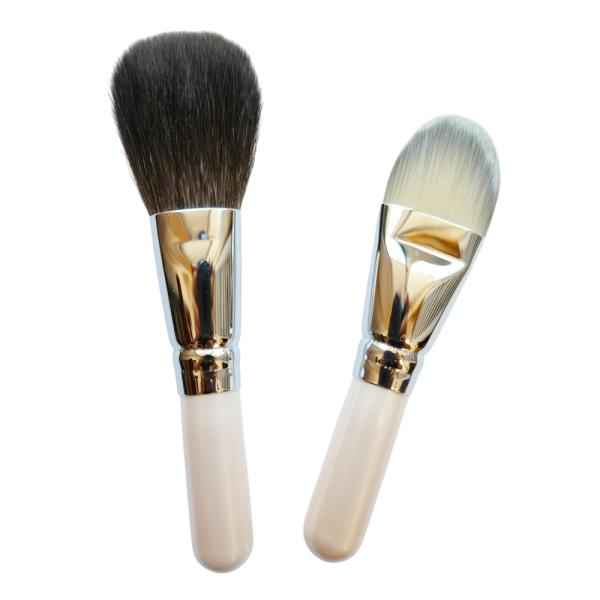 竹宝堂 熊野筆 メイクブラシセット 2本 OP-set-34 ピンク短軸 下地メイクセット ベースメ...