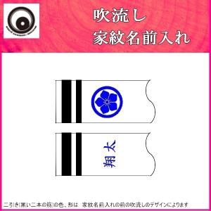 鯉のぼり 村上鯉 家紋名前入れ ４ｍ以上 パターン４ 青 片面家紋 片面名前 139624918｜suiho