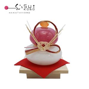紅白ガラスの鏡餅大　KM-5　博多びーどろ粋工房 　贈答品