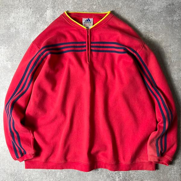 90s adidas 3ストライプ ハーフジップ スウェット トレーナー XL / 90年代 オール...