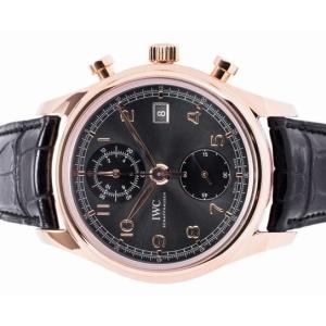 IWC Portuguese ポルトギーゼ クロノグラフ クラシック PGケース グレーダイアル 42mm 黒革  IW390405｜suisho