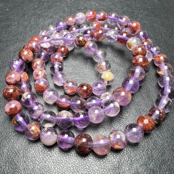 カコクセナイトインアメジスト 5mm 54cm 3本巻きブレスレット 長連売り スーパーセブン　オー...