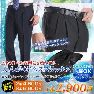 スラックス ツータック ウォッシャブル メンズ 春夏 ややゆとりサイズ 洗える 【1本2,900円 2本よりどり4,800円 3本よりどり6,600円】送料無料