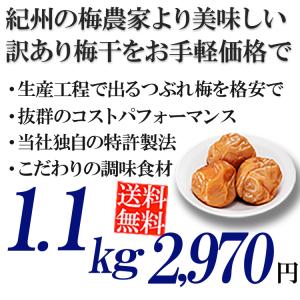 送料無料 紀州つぶれ梅 1.1kg 南高梅 梅...の詳細画像2