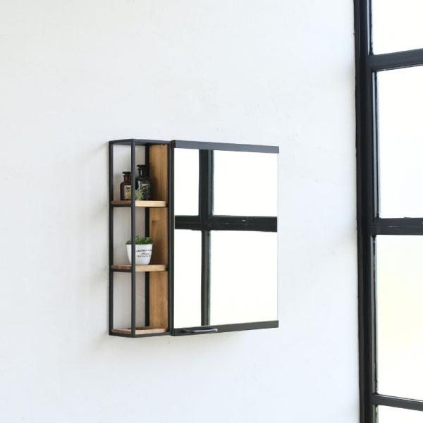 コンビネーションミラー 4560 シングルフレーム 洗面鏡 手洗い場鏡 収納付鏡 鏡 アイアン 玄関...