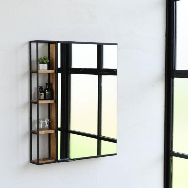 コンビネーションミラー 5080 シングルフレーム 洗面鏡 手洗い場鏡 収納付鏡 鏡 アイアン 玄関...