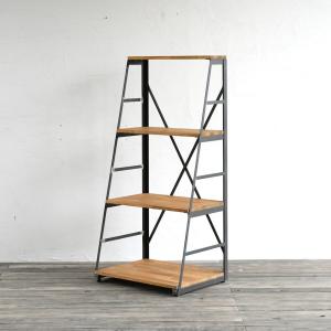 アイアンラック 5段シェルフ 木製棚板 ディスプレイラック 折りたたみ