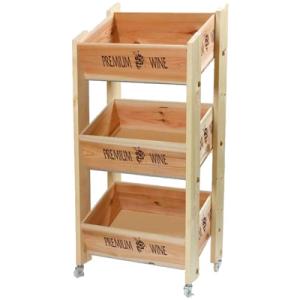 【ワイン陳列用木箱】キャスター付きで視認性の高い傾斜30度タイプラック 3段 白木(G02640)