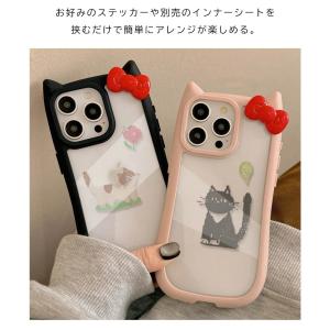 iphone17 ケース 韓国 猫耳 リボン付...の詳細画像5