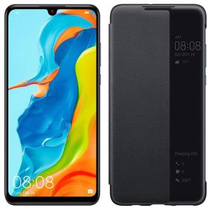 HUAWEI P30 Lite ミッドナイトブラック SIMフリースマートフォン ケース Smart View Flip Cover/Black セット｜sumahoselect