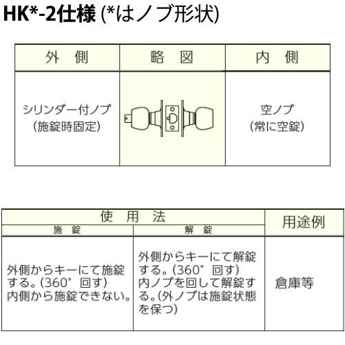 MIWA HK-2型 キー施錠タイプ モノロック錠 外側：U9シリンダー(施錠時固定)／内側：空ノブ...