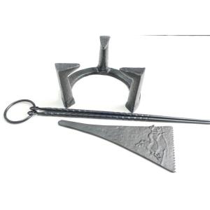 南部鉄火箸　灰ならし　五徳3点セット　小型火鉢用