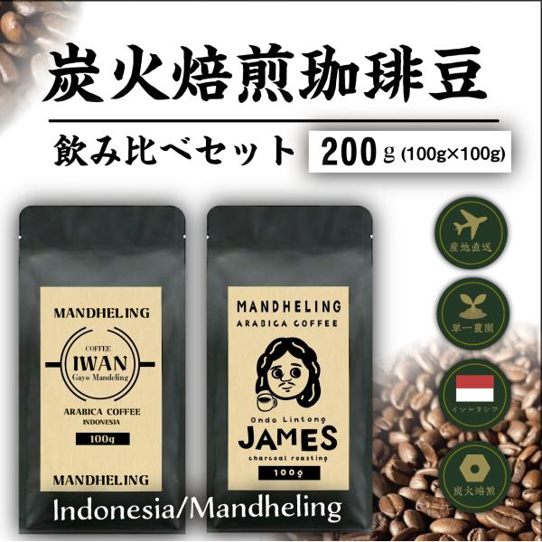 焙煎コーヒー豆100g 飲み比べ炭火焙煎マンデリン ニュークロップ ホールビーンズ 新豆 自家焙煎珈...
