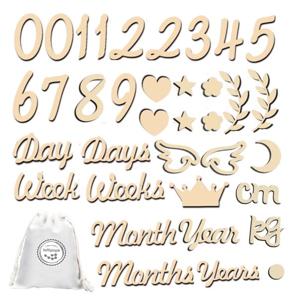 月齢フォト 木製 レターバナー 36枚 ベビーマンスリーカッド ニューボーンフォト 記念日フォト 成...