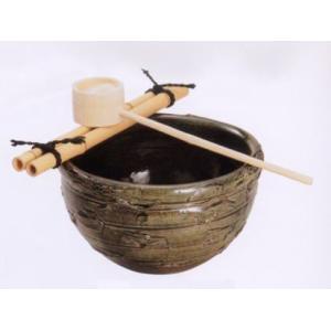 信楽焼 ビードロ つくばい 竹30ｃｍ