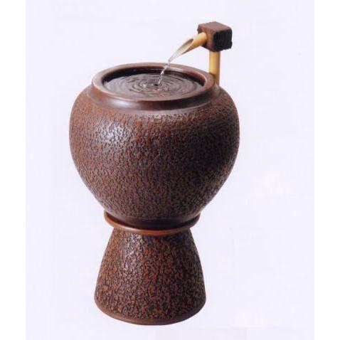 信楽焼 鉄 伊羅保 つくばい 10号 循環式モーター付*筧付