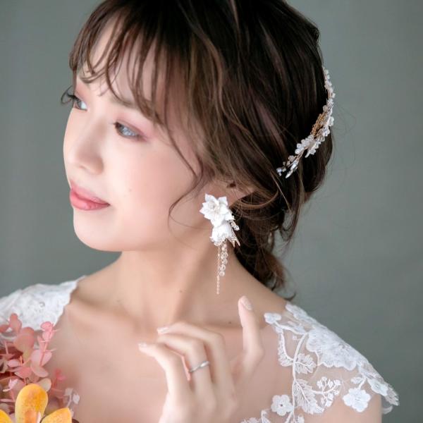 ウェディング アクセサリー【小枝 フラワークリスタル イヤリング】