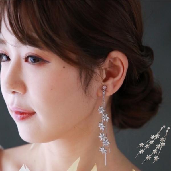 アクセサリー【ジルコニア タッセル ピアス シルバー 】ウェディング ブライダル フォーマル